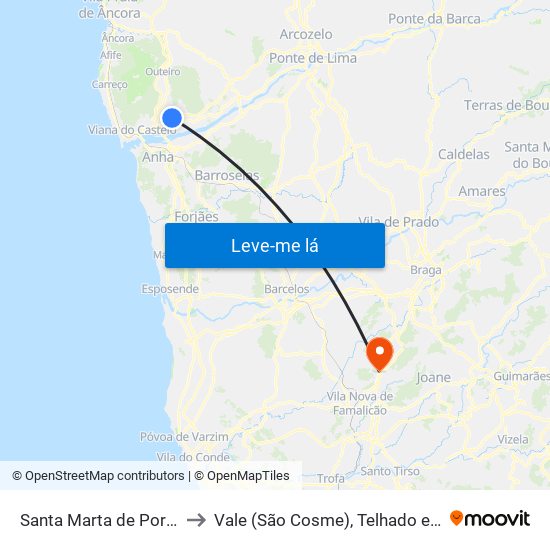 Santa Marta de Portuzelo to Vale (São Cosme), Telhado e Portela map