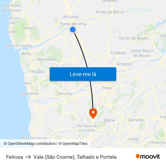 Feitosa to Vale (São Cosme), Telhado e Portela map
