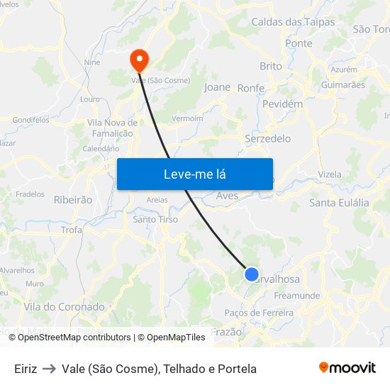 Eiriz to Vale (São Cosme), Telhado e Portela map