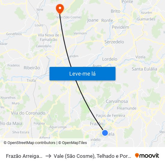 Frazão Arreigada to Vale (São Cosme), Telhado e Portela map