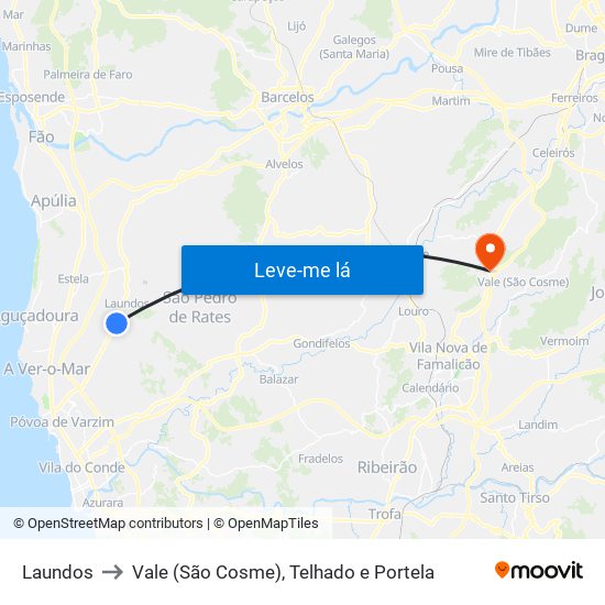 Laundos to Vale (São Cosme), Telhado e Portela map