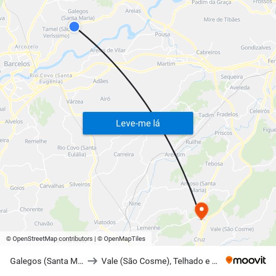 Galegos (Santa Maria) to Vale (São Cosme), Telhado e Portela map