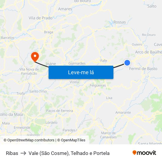 Ribas to Vale (São Cosme), Telhado e Portela map