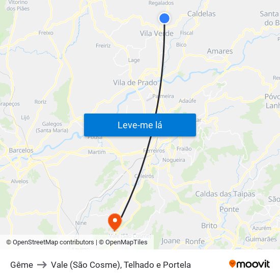Gême to Vale (São Cosme), Telhado e Portela map