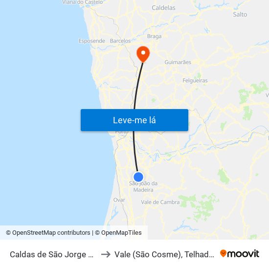 Caldas de São Jorge e Pigeiros to Vale (São Cosme), Telhado e Portela map