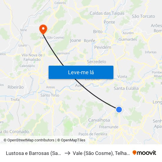 Lustosa e Barrosas (Santo Estêvão) to Vale (São Cosme), Telhado e Portela map