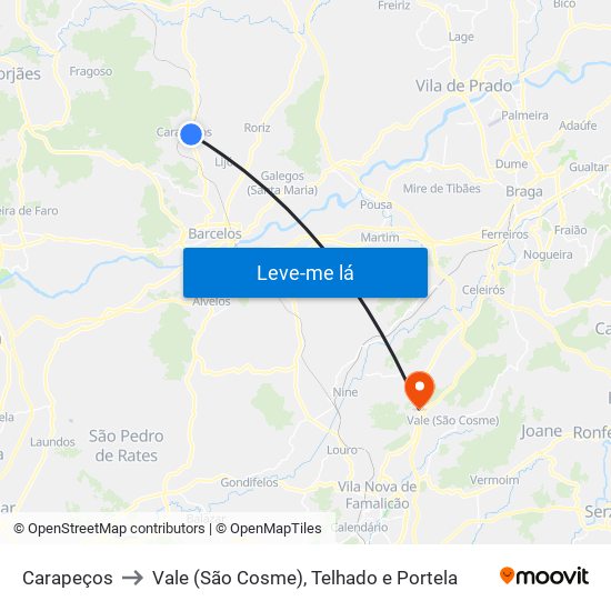 Carapeços to Vale (São Cosme), Telhado e Portela map