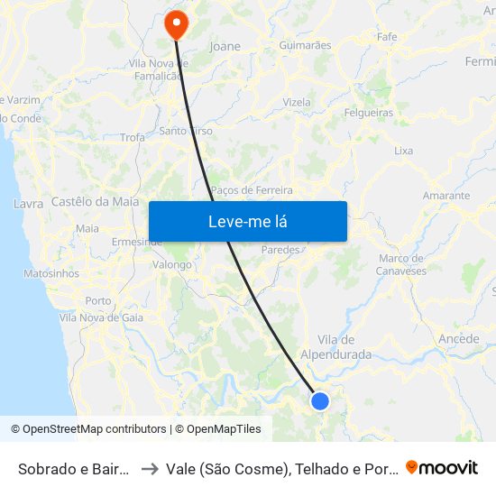 Sobrado e Bairros to Vale (São Cosme), Telhado e Portela map