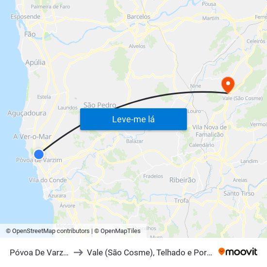 Póvoa De Varzim to Vale (São Cosme), Telhado e Portela map