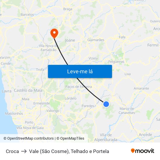 Croca to Vale (São Cosme), Telhado e Portela map