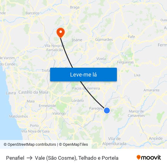 Penafiel to Vale (São Cosme), Telhado e Portela map
