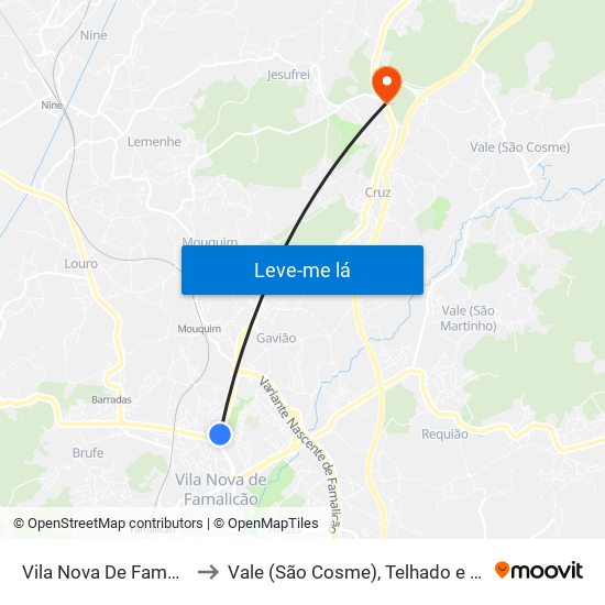 Vila Nova De Famalicão to Vale (São Cosme), Telhado e Portela map