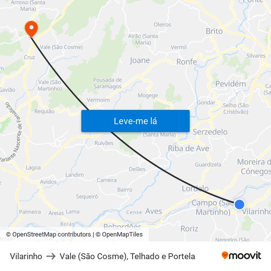 Vilarinho to Vale (São Cosme), Telhado e Portela map