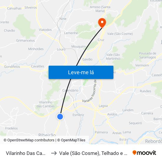 Vilarinho Das Cambas to Vale (São Cosme), Telhado e Portela map