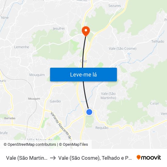 Vale (São Martinho) to Vale (São Cosme), Telhado e Portela map