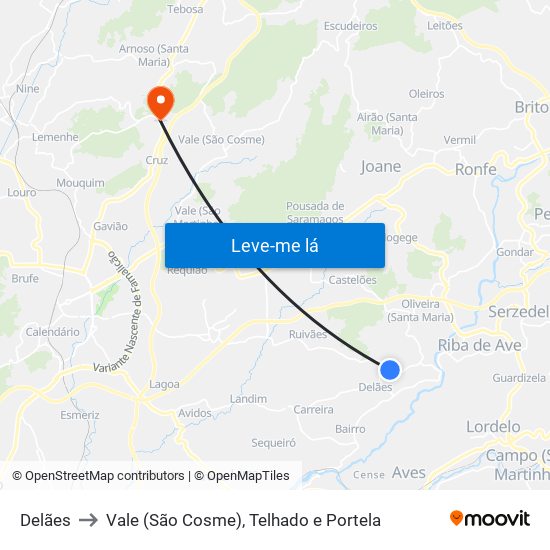 Delães to Vale (São Cosme), Telhado e Portela map