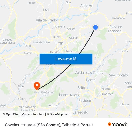 Covelas to Vale (São Cosme), Telhado e Portela map