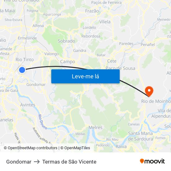 Gondomar to Termas de São Vicente map