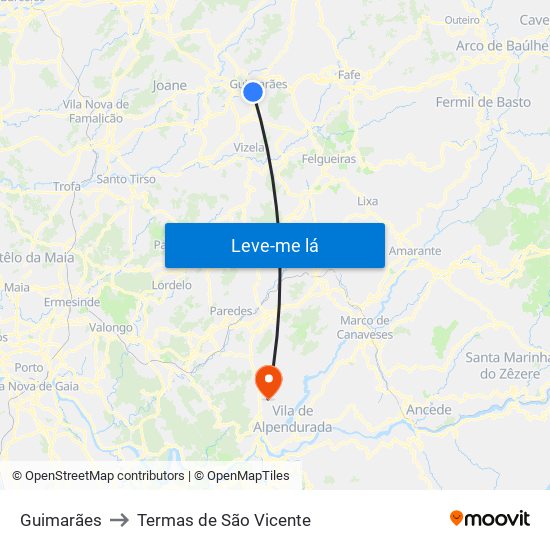 Guimarães to Termas de São Vicente map