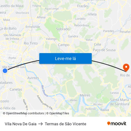 Vila Nova De Gaia to Termas de São Vicente map
