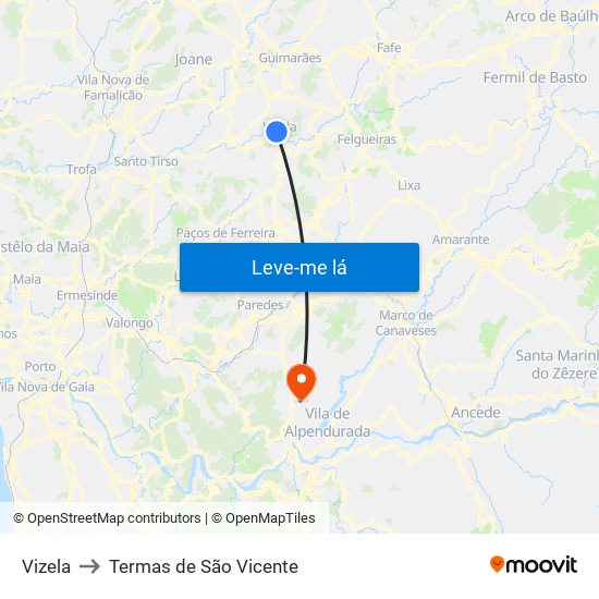 Vizela to Termas de São Vicente map