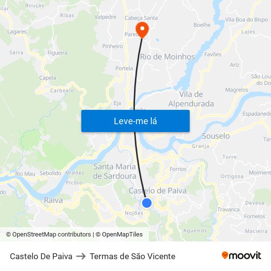 Castelo De Paiva to Termas de São Vicente map