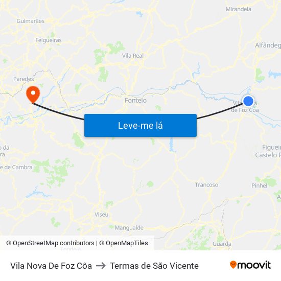 Vila Nova De Foz Côa to Termas de São Vicente map