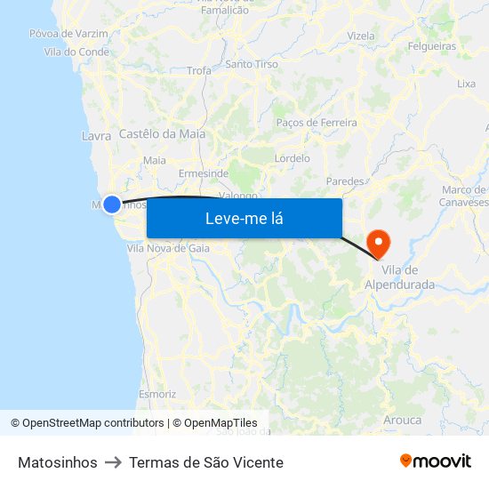 Matosinhos to Termas de São Vicente map