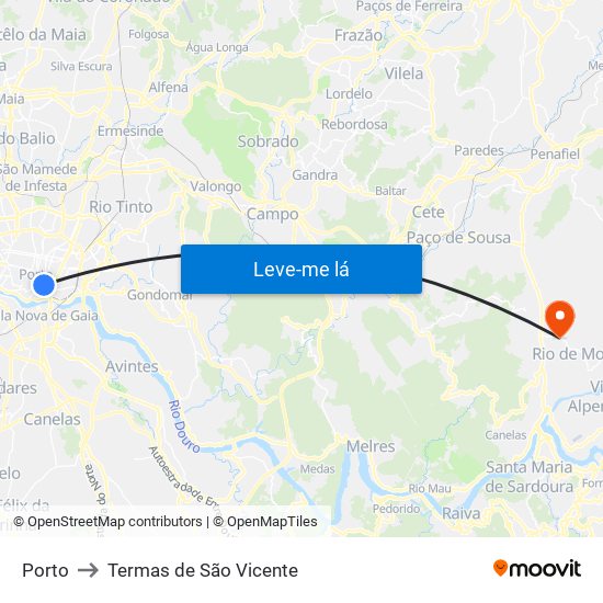 Porto to Termas de São Vicente map