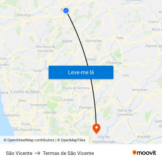 São Vicente to Termas de São Vicente map
