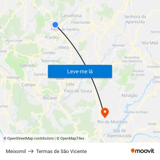 Meixomil to Termas de São Vicente map