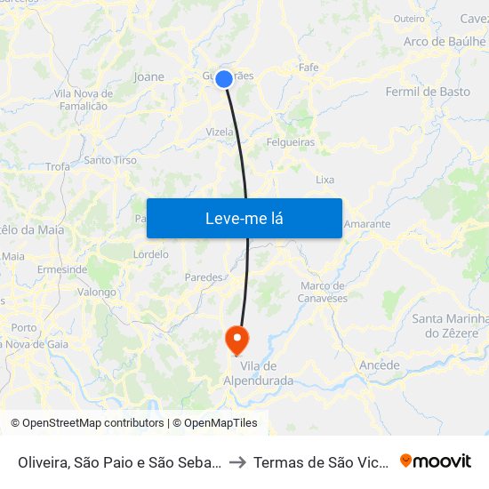 Oliveira, São Paio e São Sebastião to Termas de São Vicente map