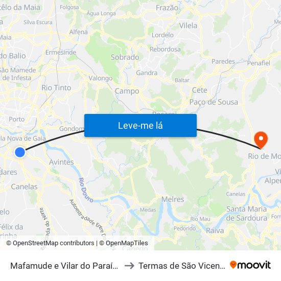 Mafamude e Vilar do Paraíso to Termas de São Vicente map