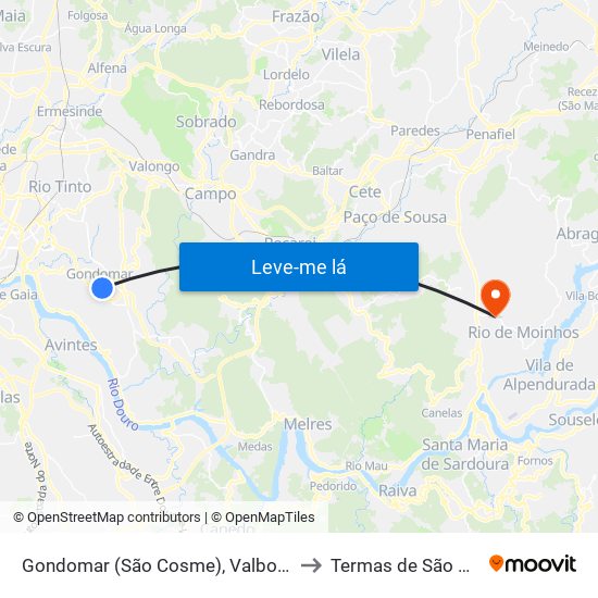 Gondomar (São Cosme), Valbom e Jovim to Termas de São Vicente map