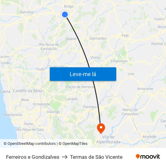 Ferreiros e Gondizalves to Termas de São Vicente map