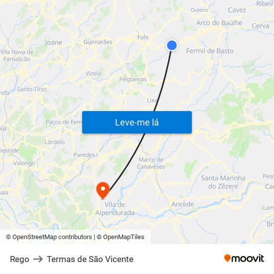 Rego to Termas de São Vicente map