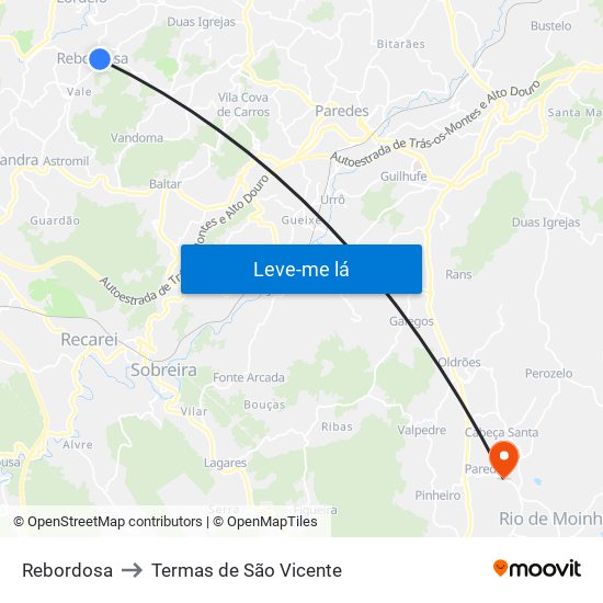 Rebordosa to Termas de São Vicente map