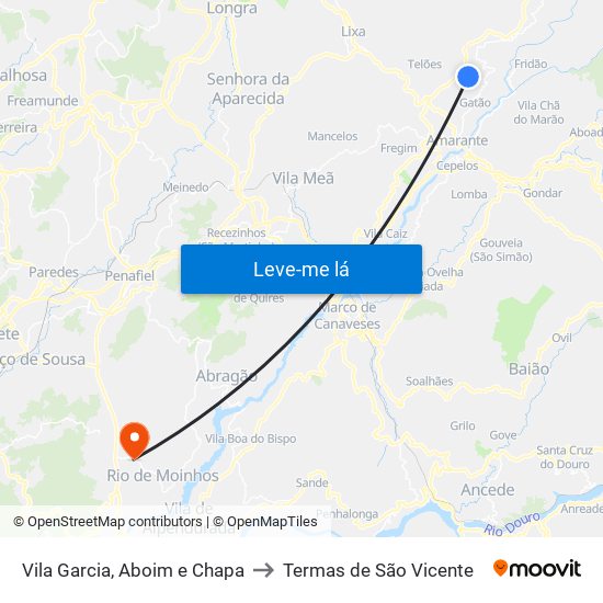 Vila Garcia, Aboim e Chapa to Termas de São Vicente map