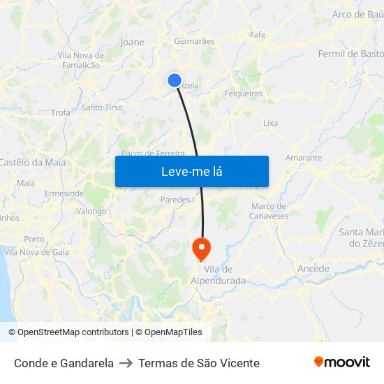 Conde e Gandarela to Termas de São Vicente map