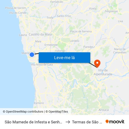 São Mamede de Infesta e Senhora da Hora to Termas de São Vicente map