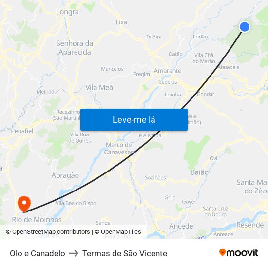 Olo e Canadelo to Termas de São Vicente map