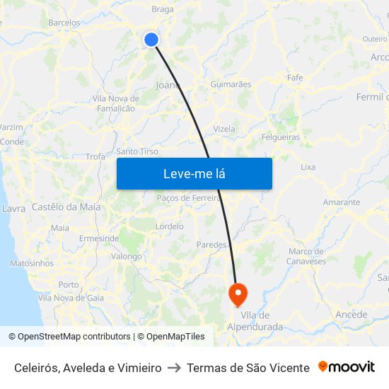 Celeirós, Aveleda e Vimieiro to Termas de São Vicente map