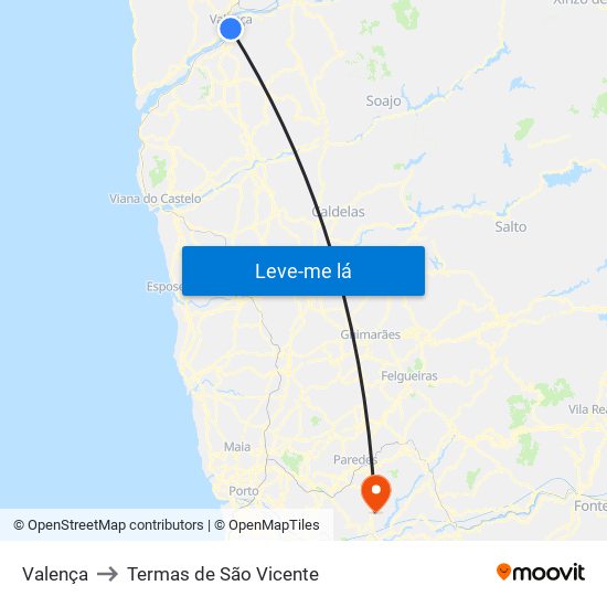 Valença to Termas de São Vicente map