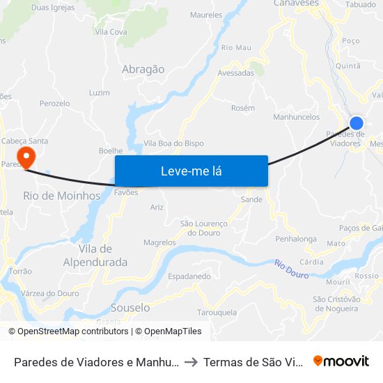 Paredes de Viadores e Manhuncelos to Termas de São Vicente map