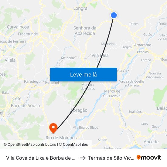 Vila Cova da Lixa e Borba de Godim to Termas de São Vicente map