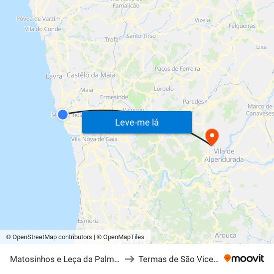 Matosinhos e Leça da Palmeira to Termas de São Vicente map