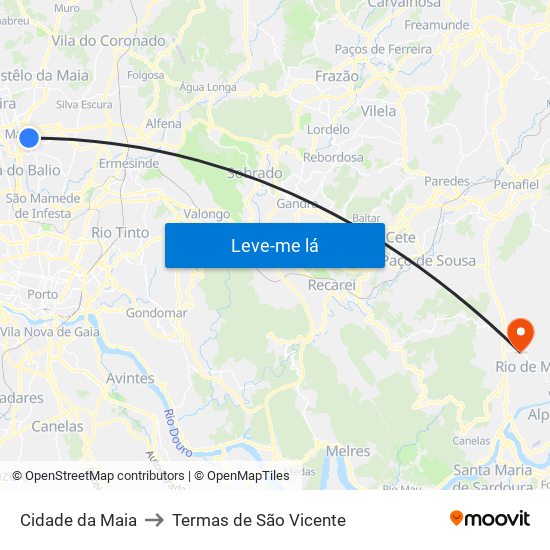 Cidade da Maia to Termas de São Vicente map