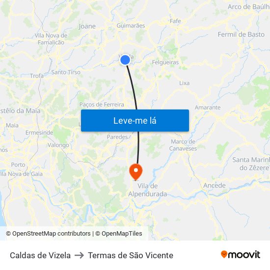 Caldas de Vizela to Termas de São Vicente map