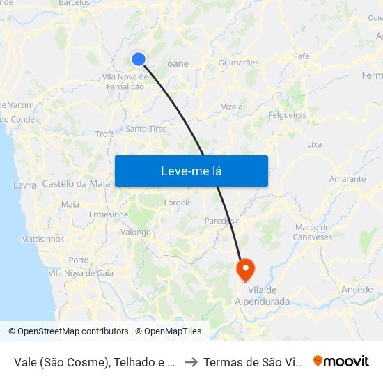 Vale (São Cosme), Telhado e Portela to Termas de São Vicente map