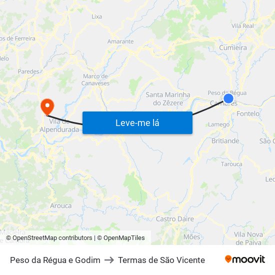 Peso da Régua e Godim to Termas de São Vicente map